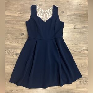 Impress! Navy Blue Knee Length Dress w Lace Back